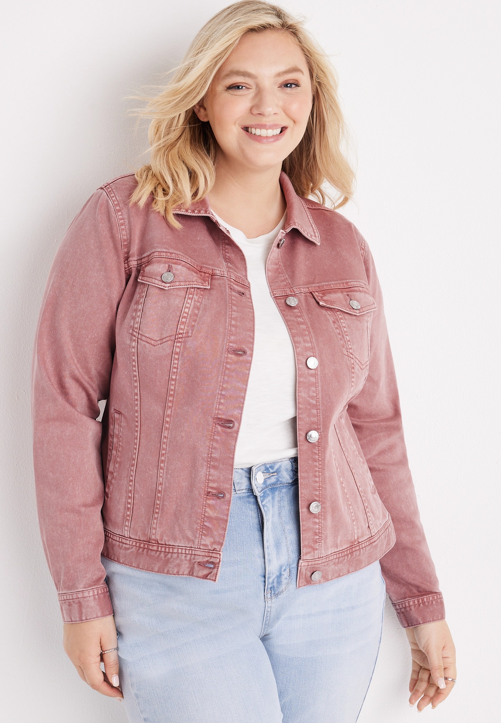 Plus Size Pink Jean Jacket Hotsell