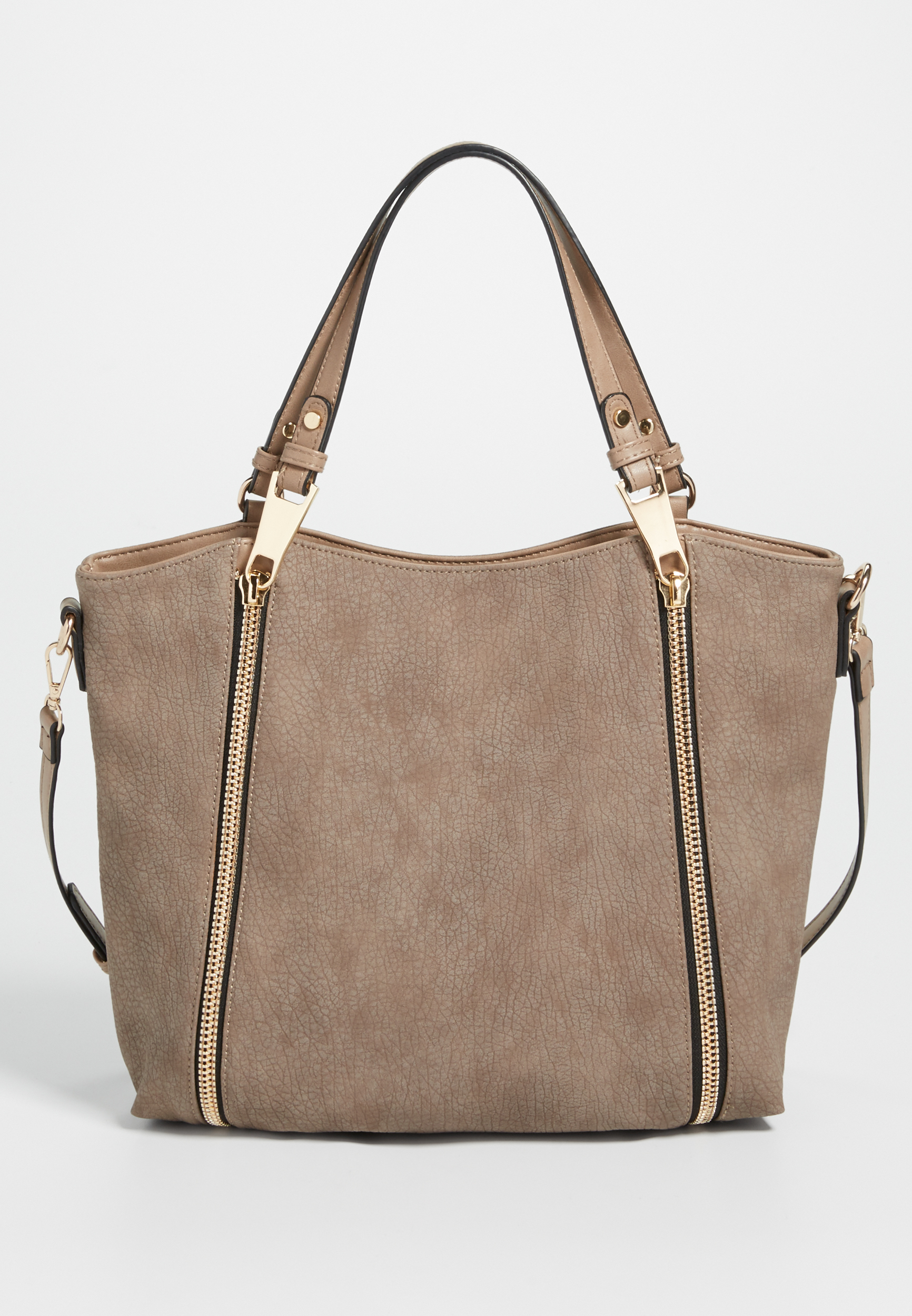 pebbled faux leather tote with double zipper front maurices