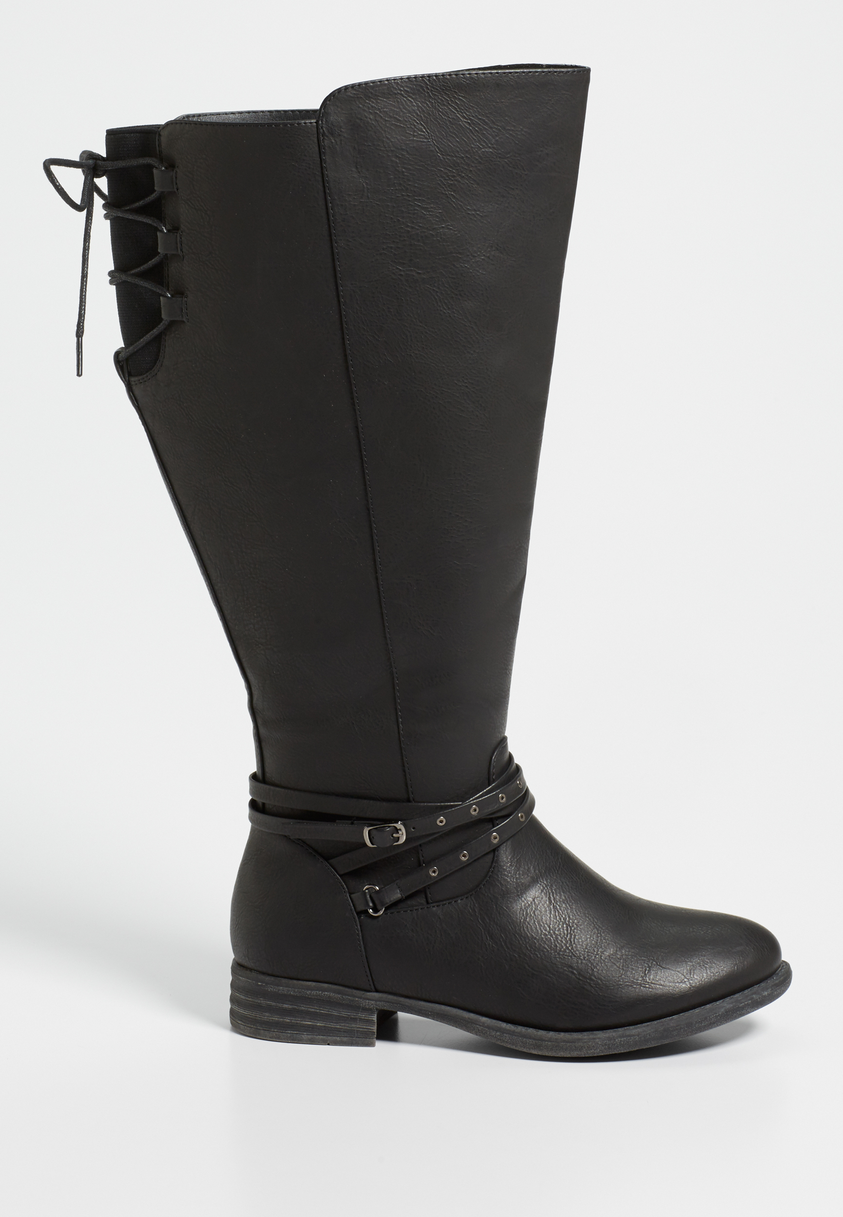 Shauna extra wide calf boot with lace up detail in black maurices
