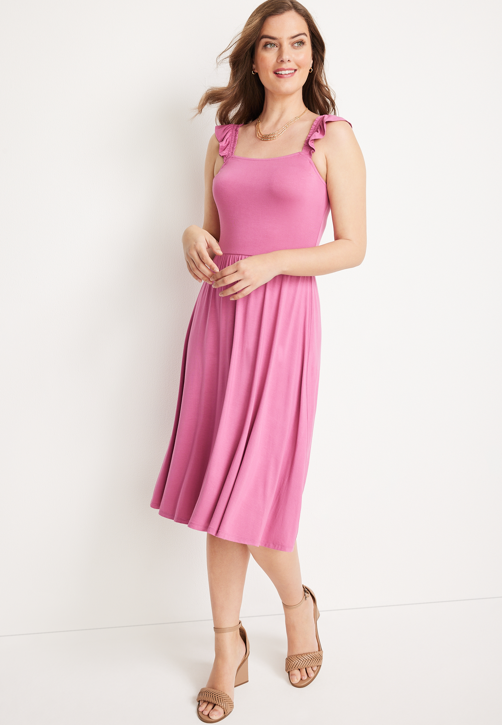 24/7 Ruffle Strap Midi Dress maurices