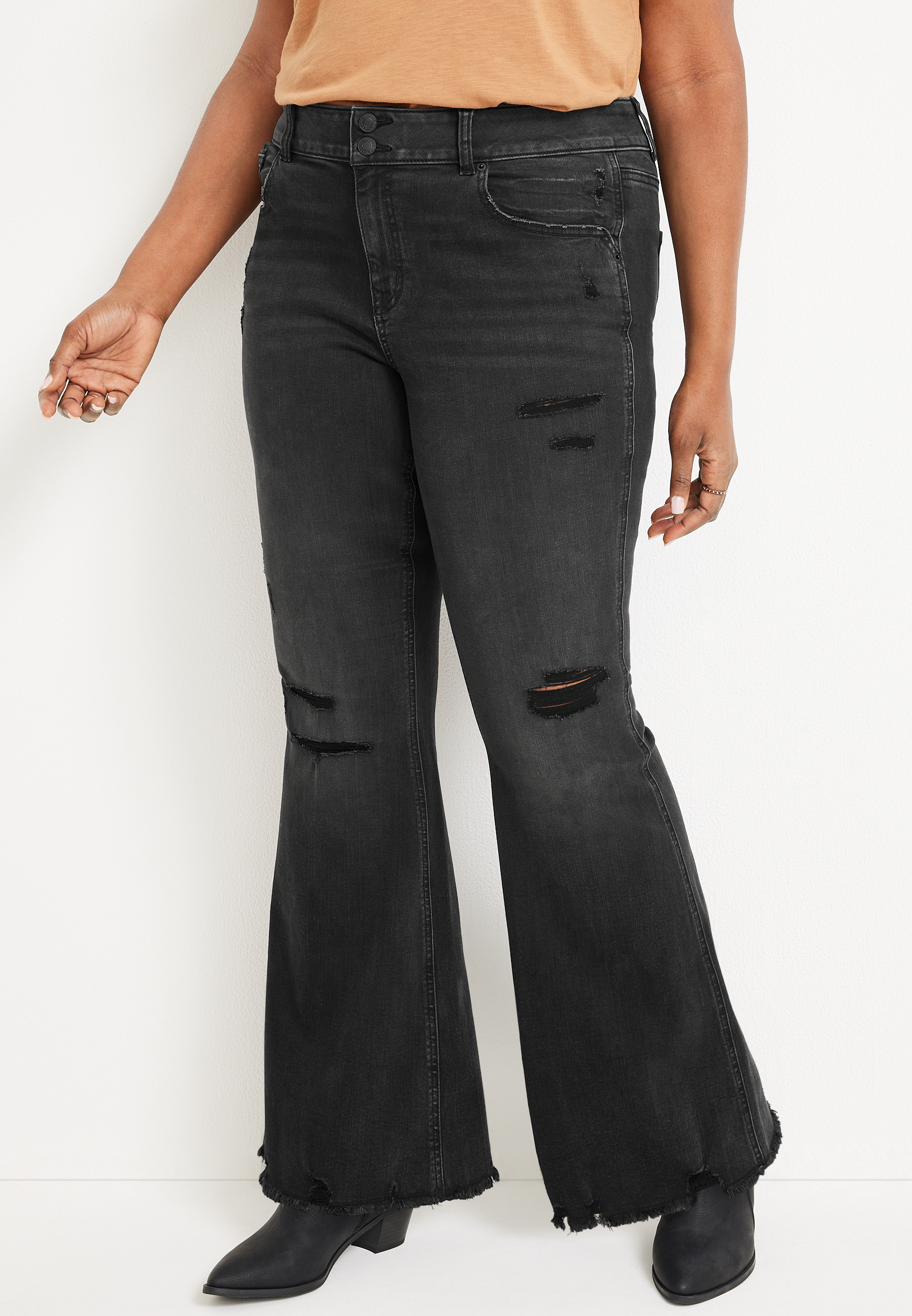 Plus Size m jeans by maurices™ Flare Mid Rise Ripped Jean maurices