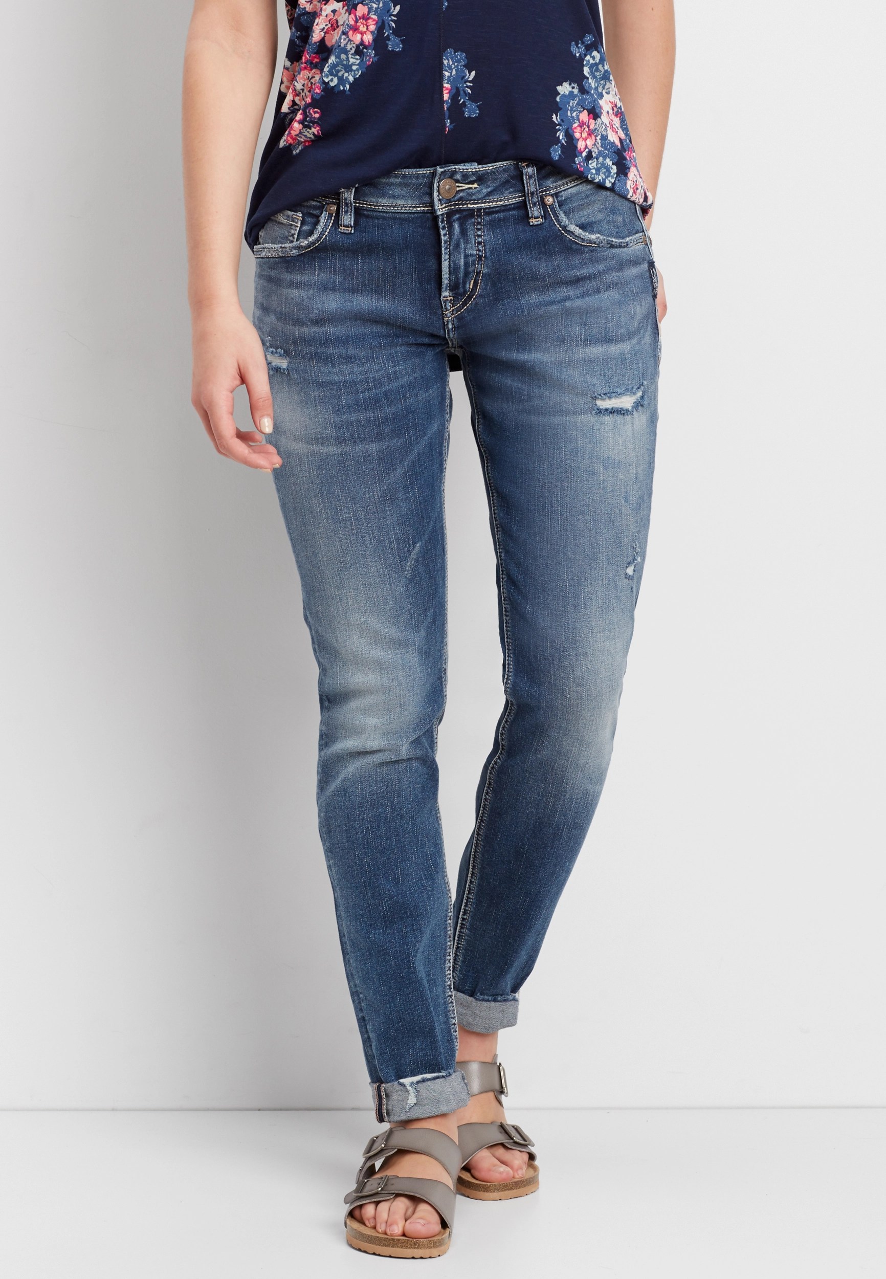 Silver Jeans Co.® Sam boyfriend ankle jeans with destruction maurices