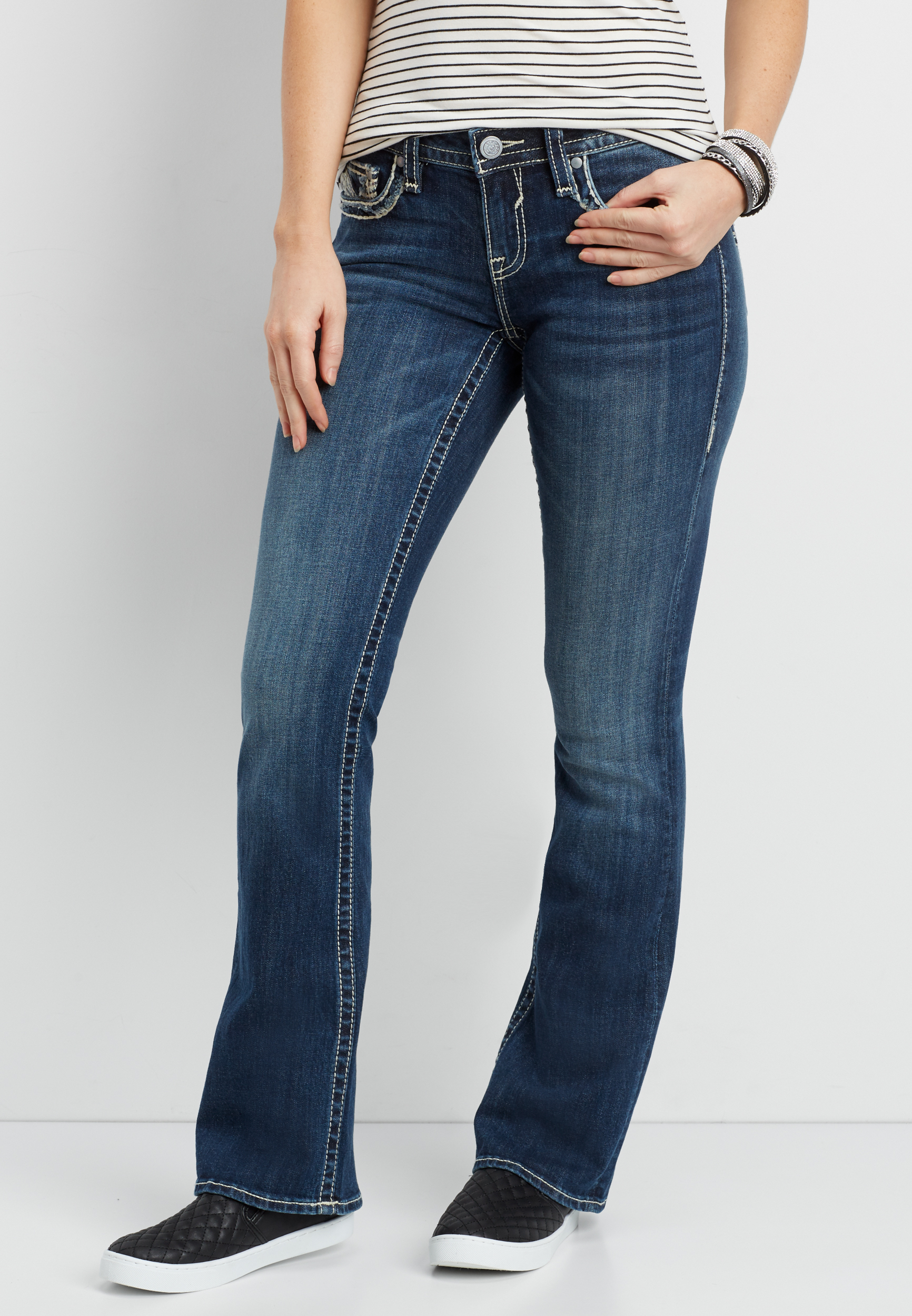 Vigoss® dark wash bootcut jeans with frayed detail maurices
