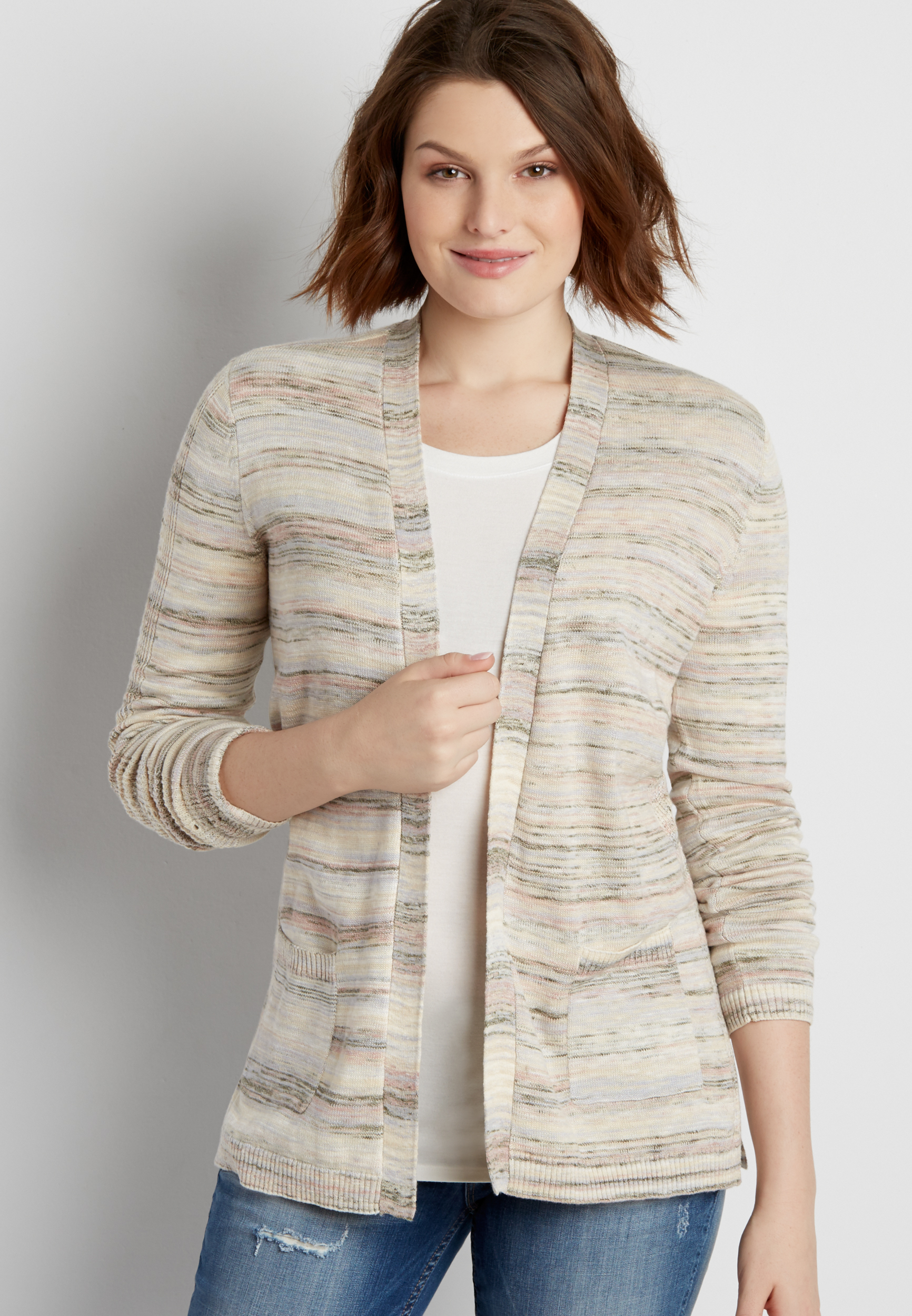 spacedye boyfriend cardigan with pointelle stitching maurices