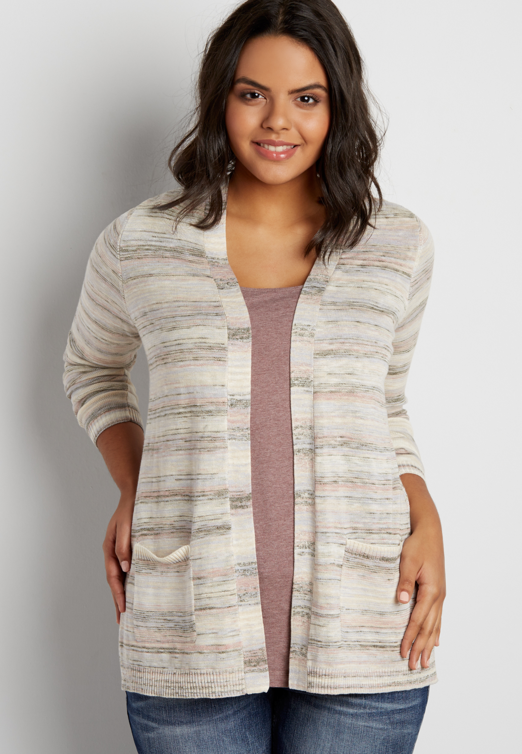 plus size spacedye boyfriend cardigan with pointelle stitching maurices
