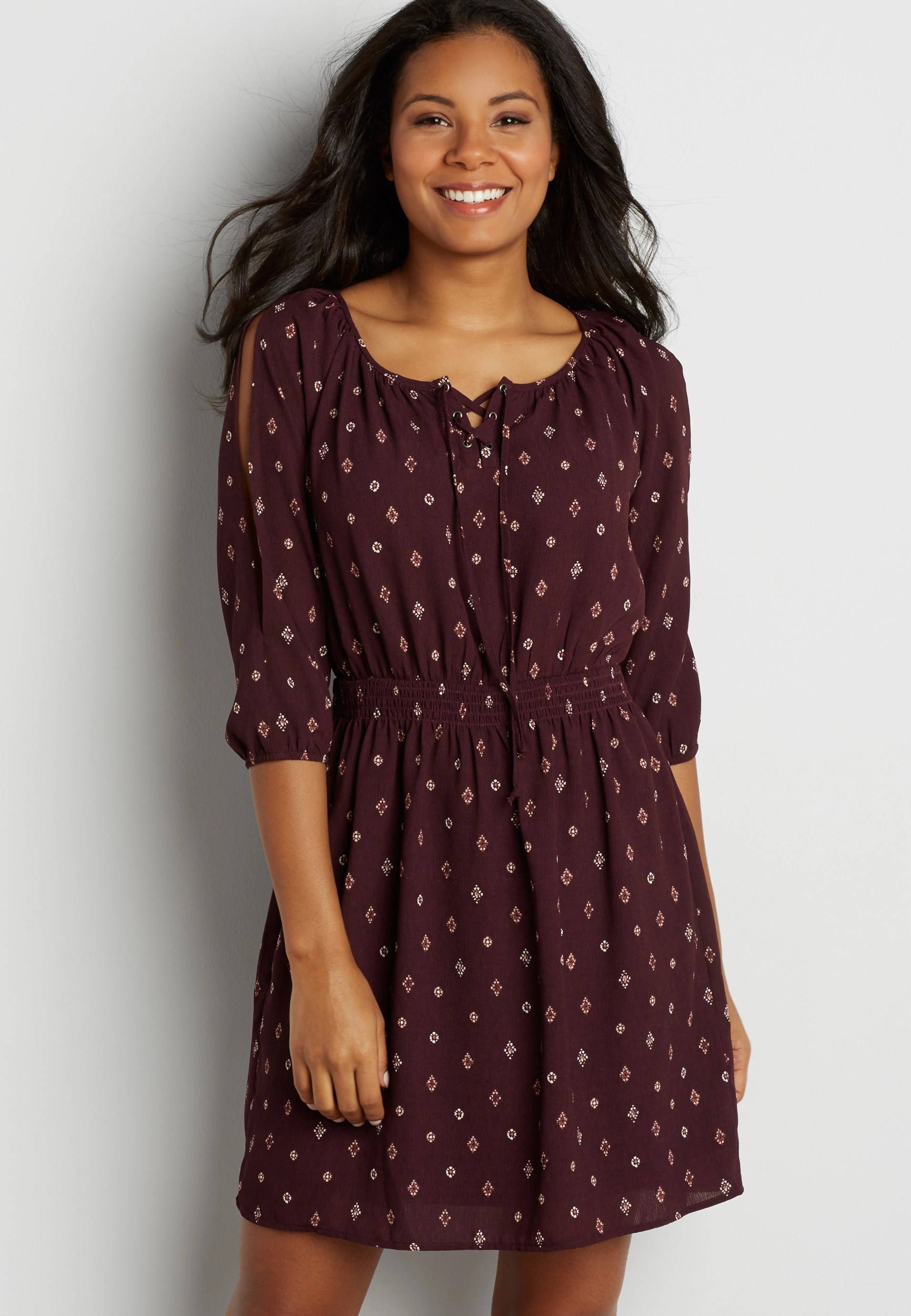 peasant dress in medallion print with smocked waist maurices