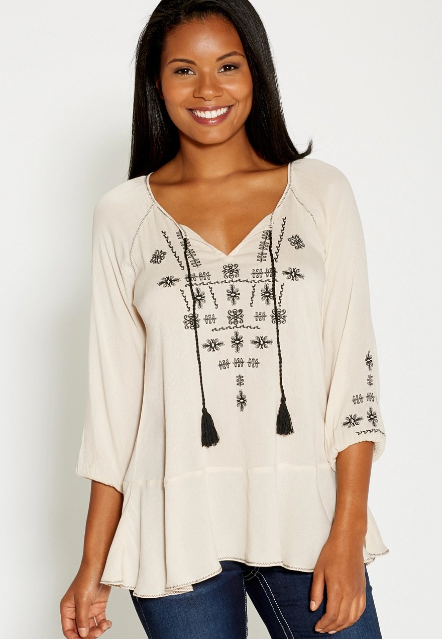 boho peasant top with embroidery maurices