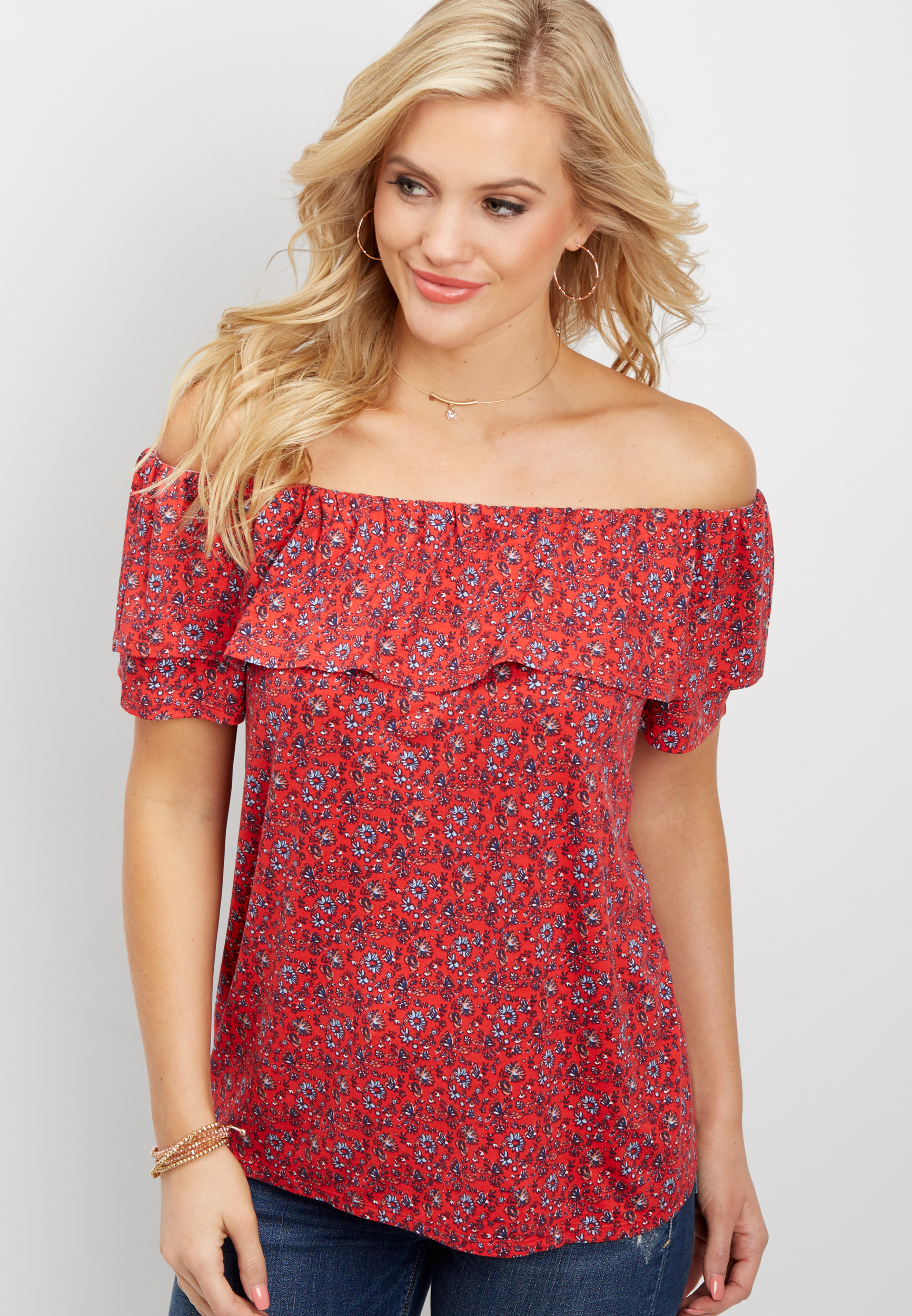 floral off the shoulder flowy top maurices
