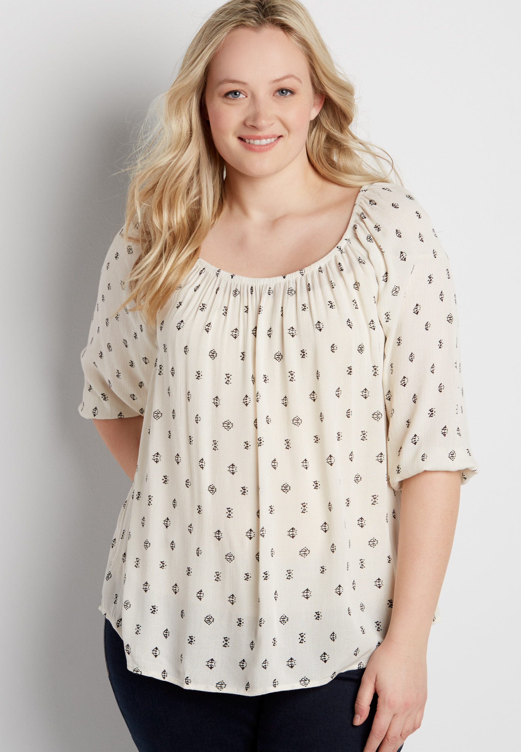 plus size patterned top with elastic neckline maurices