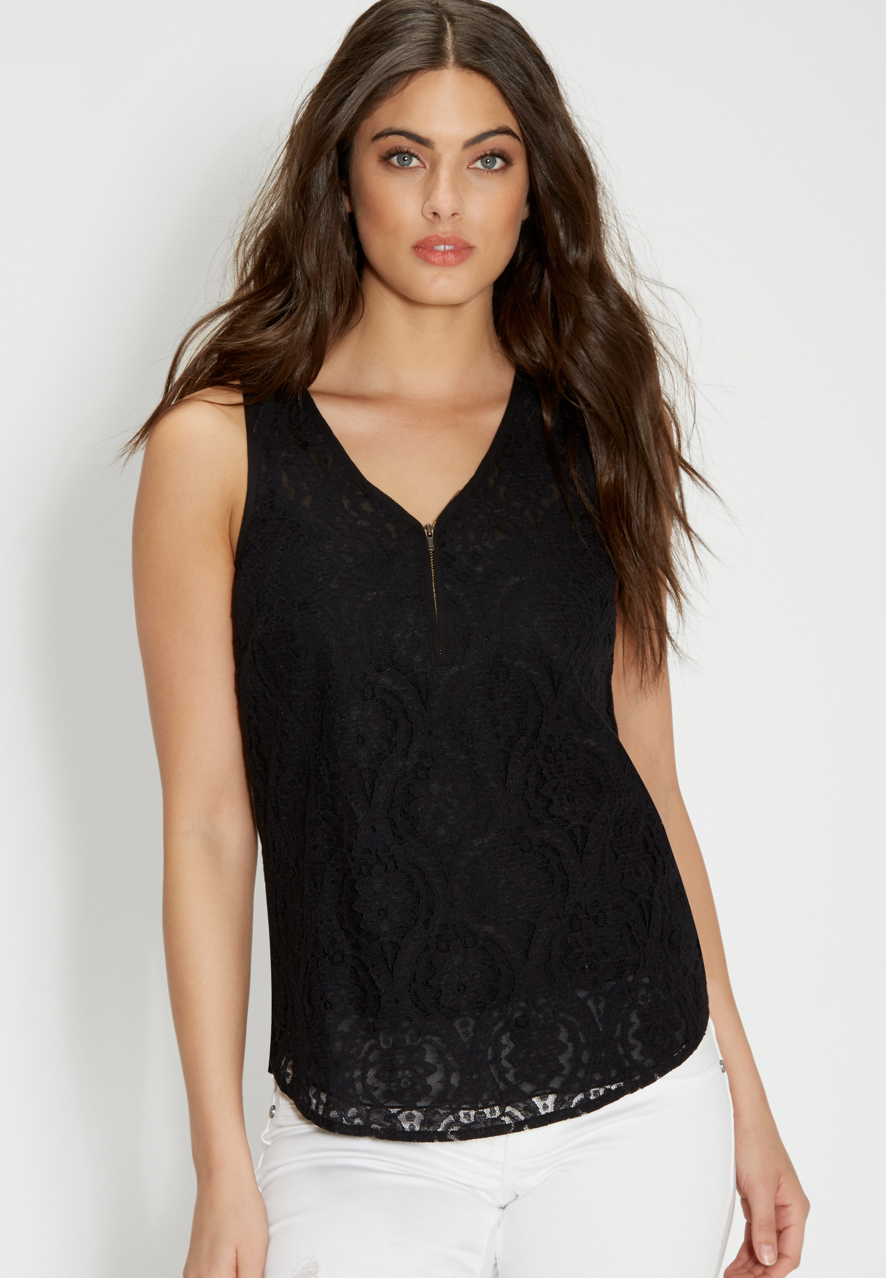 lace front tank with zip neckline maurices