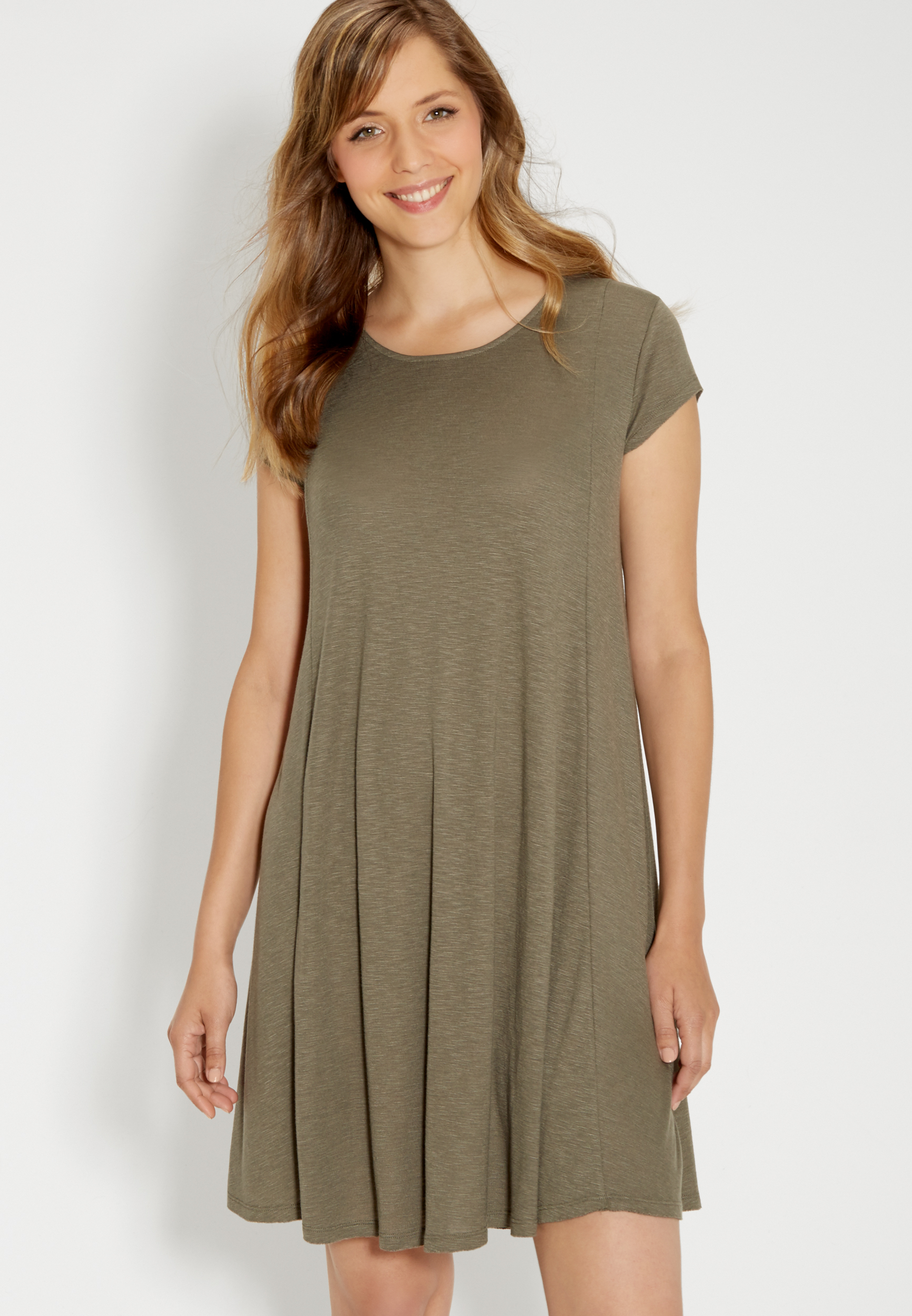 tshirt dress with lace up back in olive green maurices