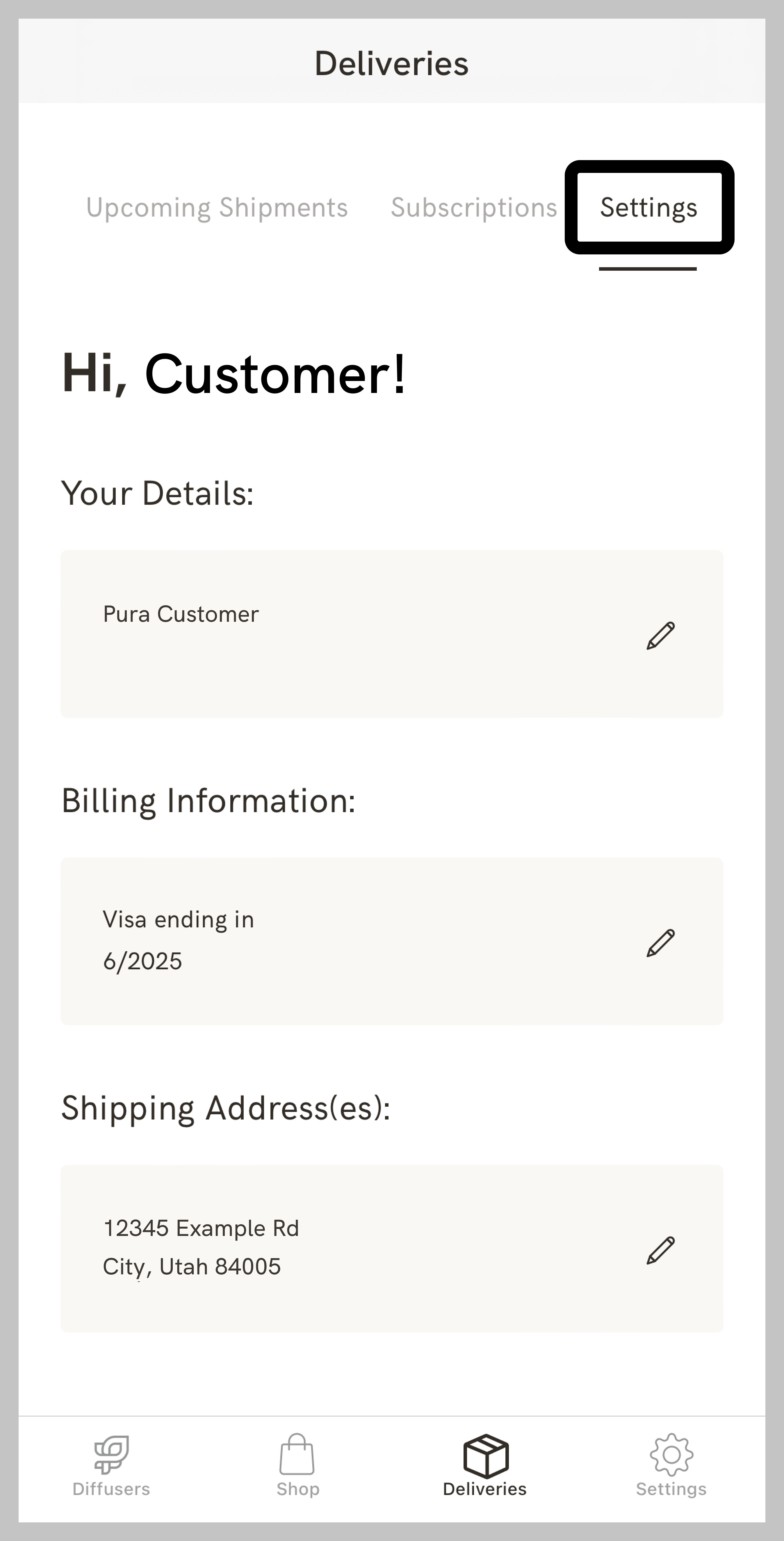 Update Payment Method Account and Subscription Management Support