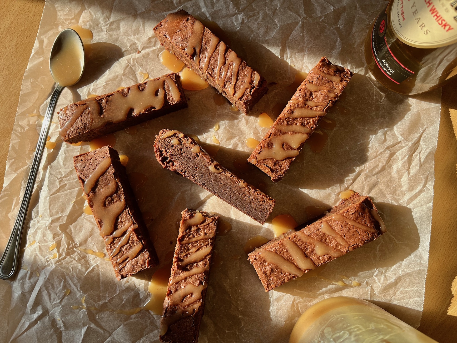 Whisky Chocolate Brownies with Salted Whisky Caramel Maverick Baking