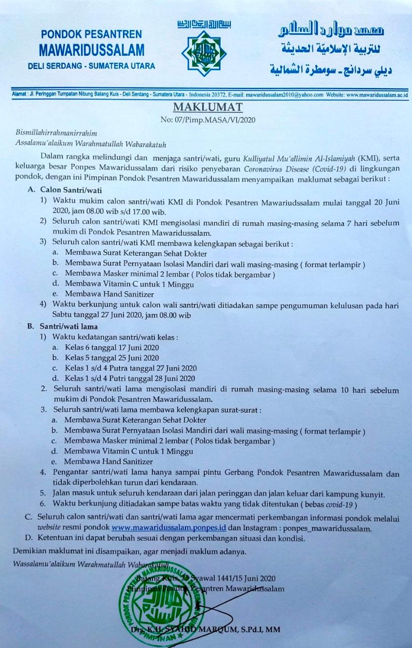 Pendaftaran Calon Santri Santriwati Ponpes Mawaridussalam