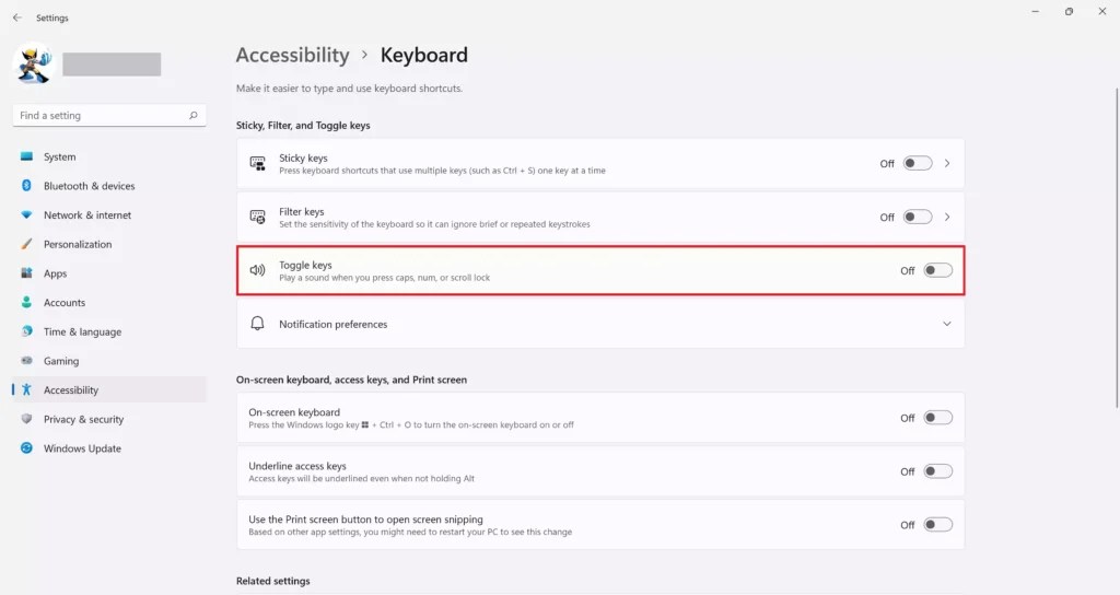 How to Turn Off Toggle Keys in Windows 11