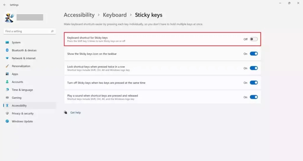 How to Turn Off Keyboard Shortcut for Sticky Keys in Windows 11