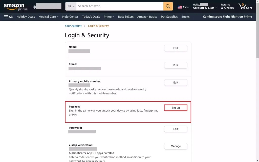 How to Set Up a Passkey for Amazon site