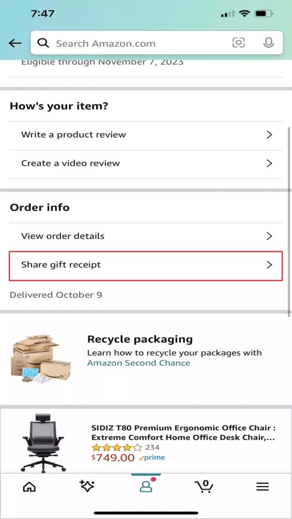 How to Share an Amazon Gift Receipt