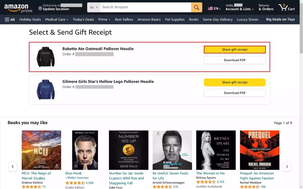 How to Share an Amazon Gift Receipt