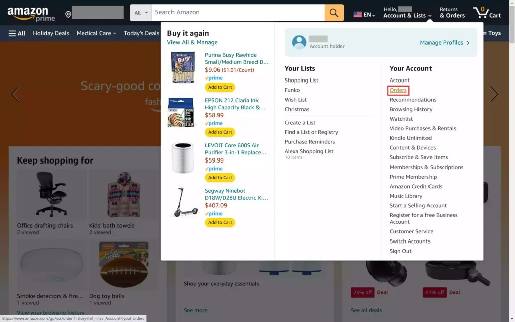 How to View and Print Amazon Order Receipts