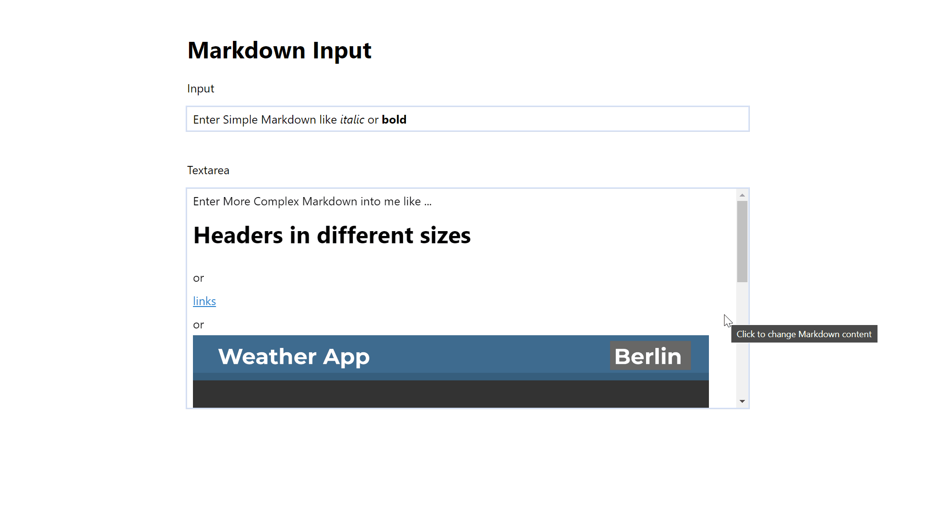 Markdown Inputs with HTML, CSS and JavaScript