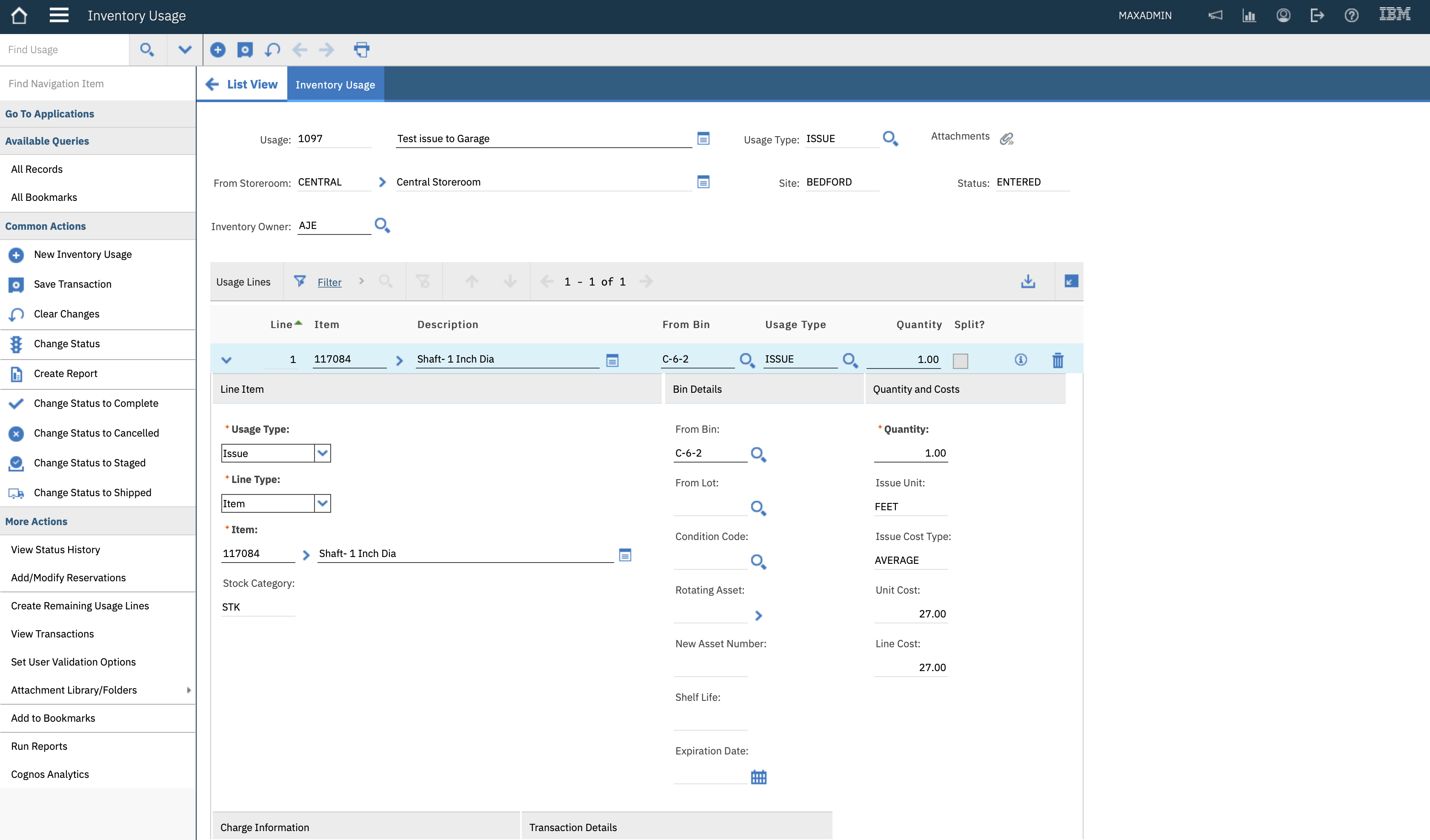 Issues and returns in Inventory Usage Maximo Secrets