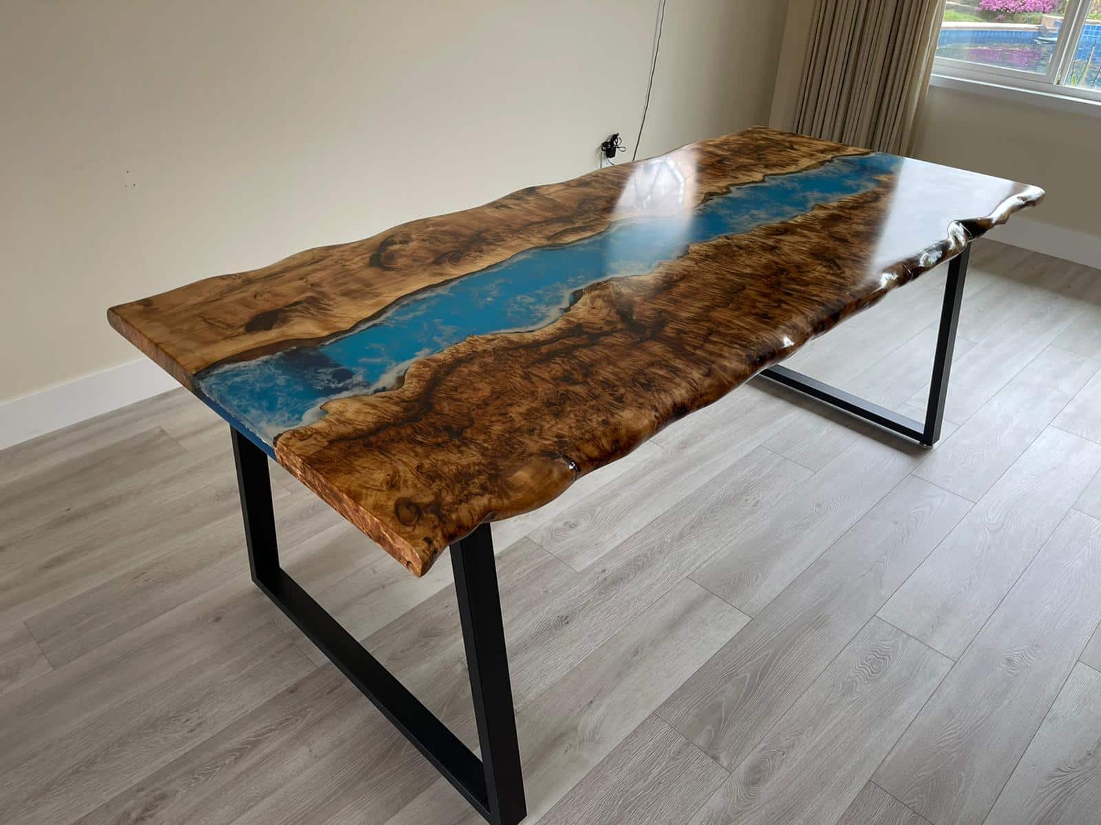 Blue Maple Epoxy Acrylic Varnish Dining Table Maxiwoods