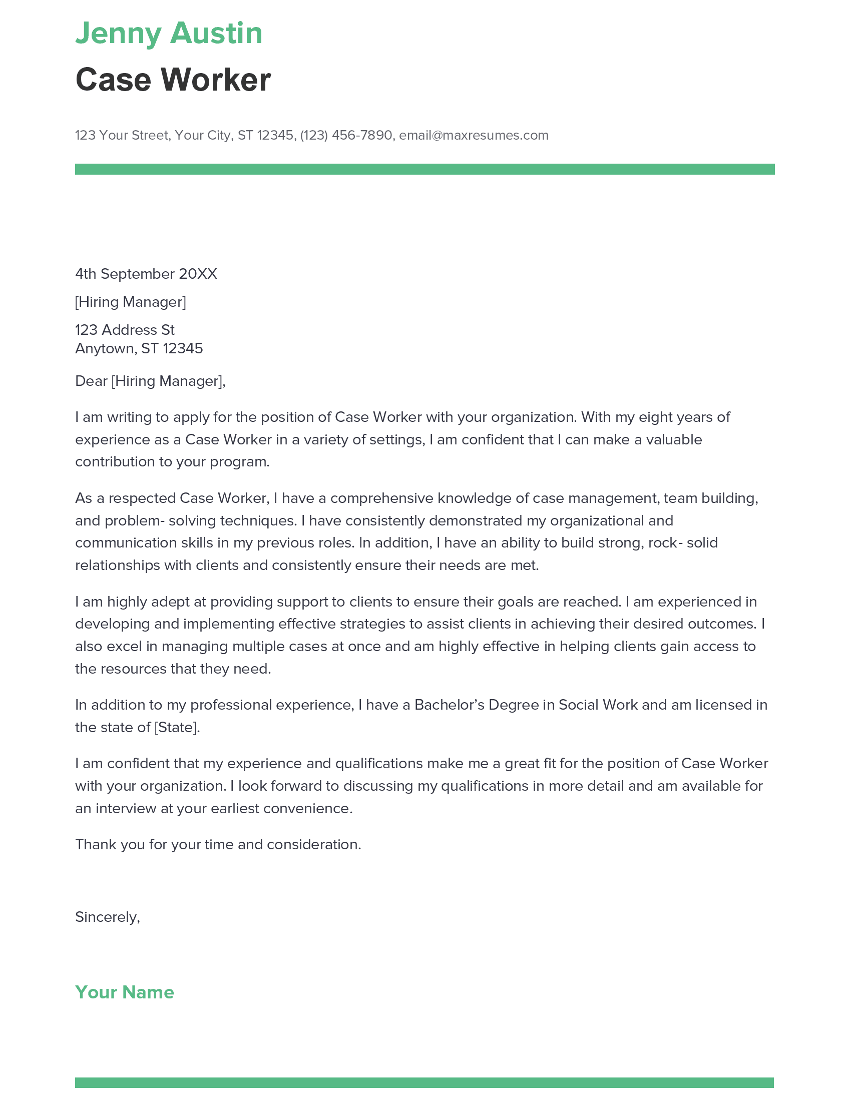 Best Case Worker Cover Letter Example for 2023