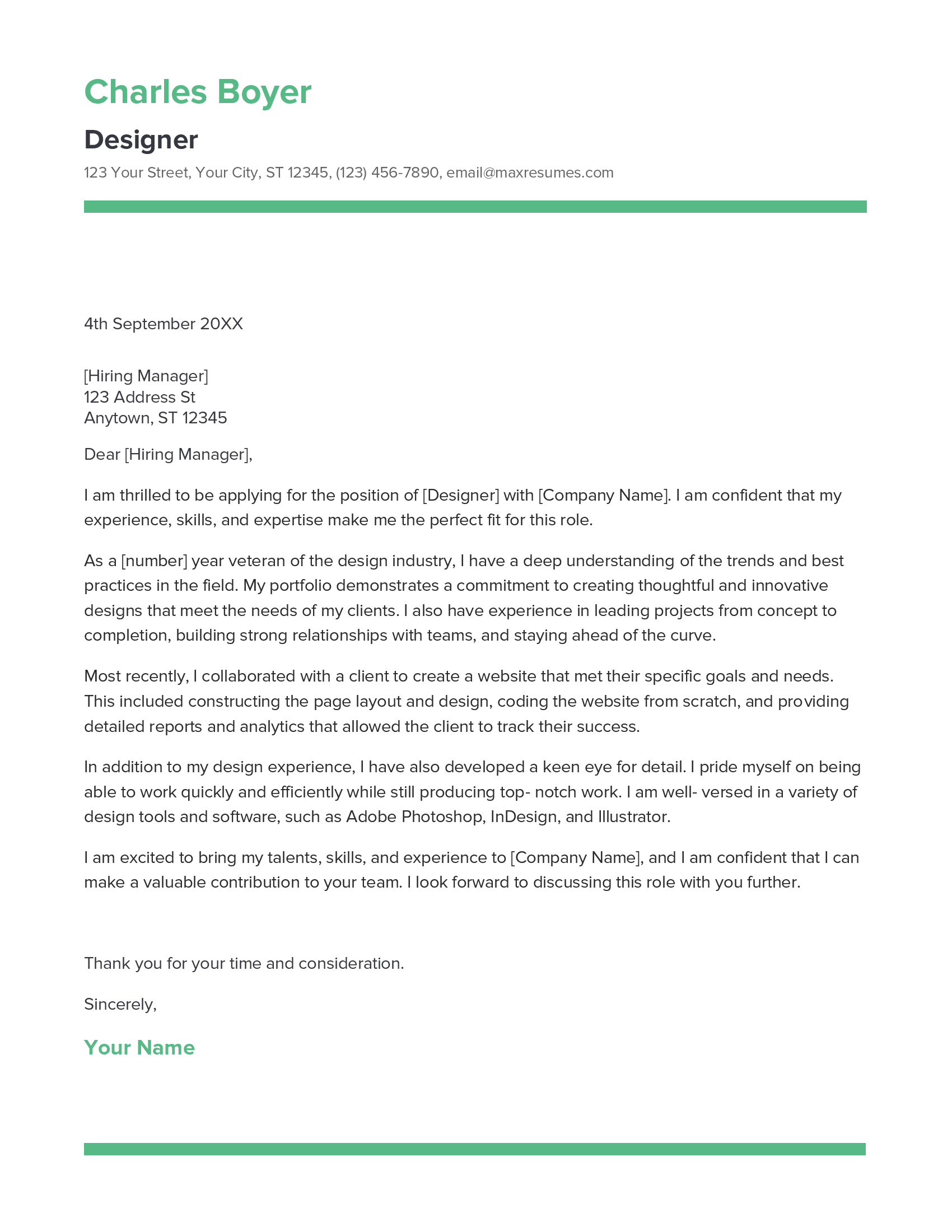 Best Designer Cover Letter Example for 2023