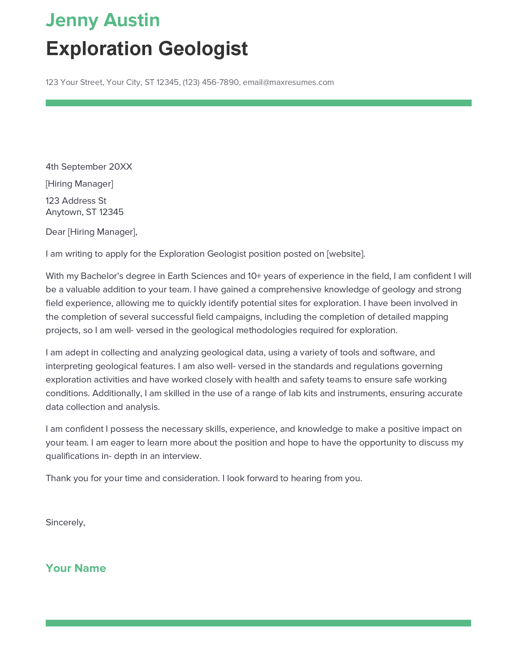 Best Exploration Geologist Cover Letter Example for 2023