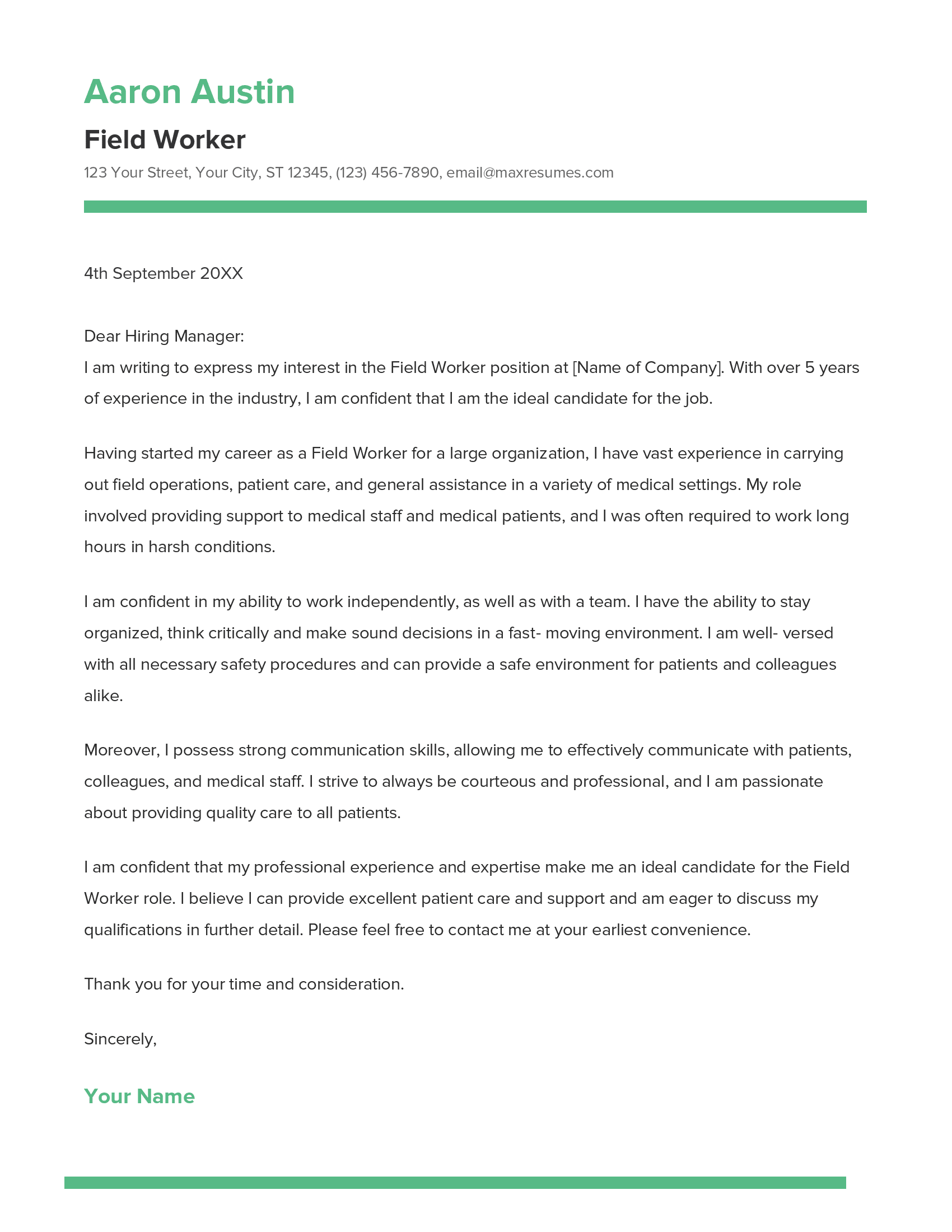 Best Field Worker Cover Letter Example for 2023