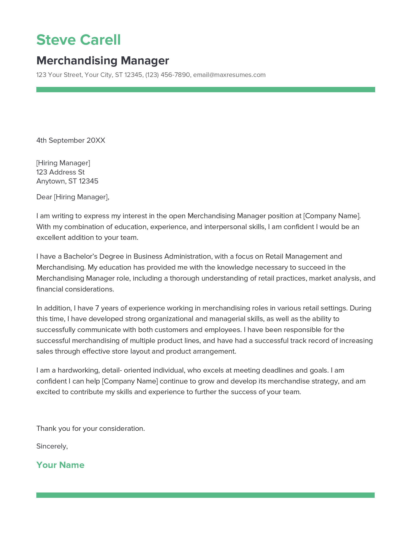 Best Merchandising Manager Cover Letter Example for 2023