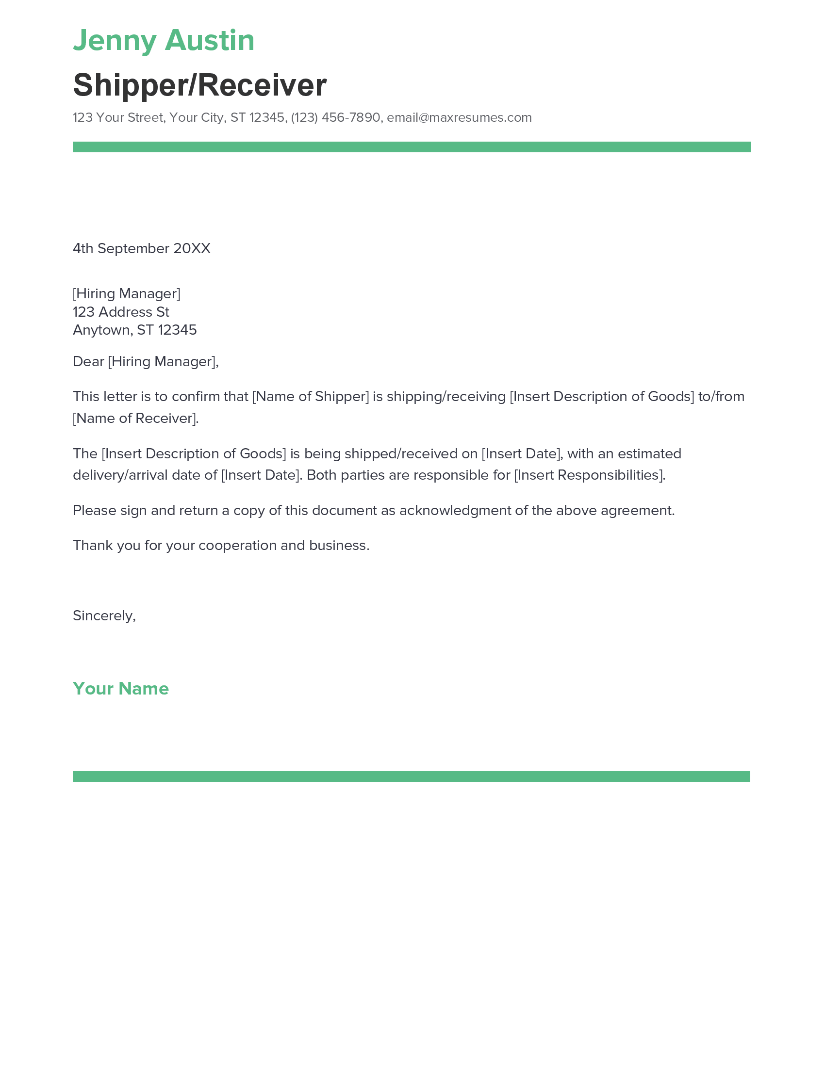 Best Shipper/Receiver Cover Letter Example for 2023