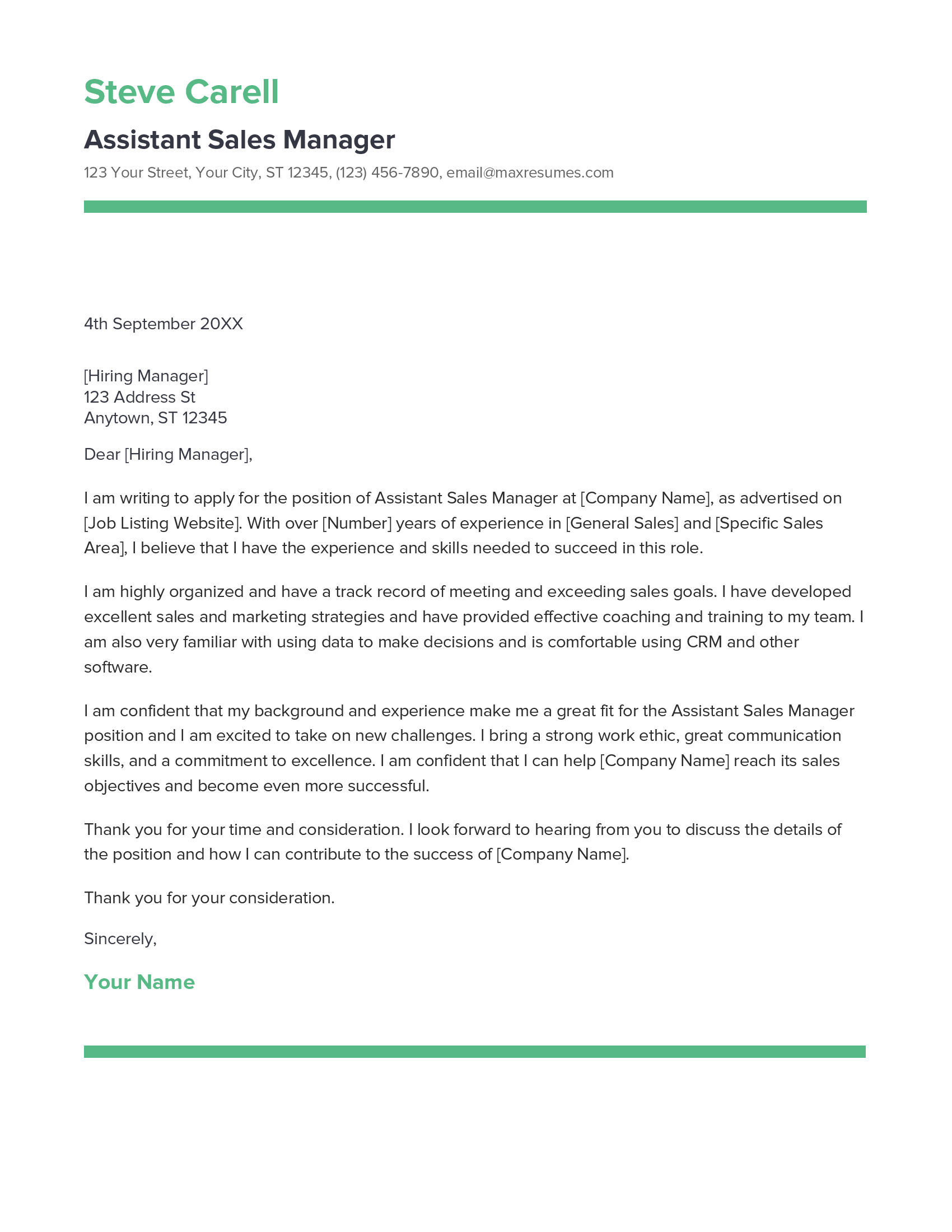 Best Assistant Sales Manager Cover Letter Example for 2023