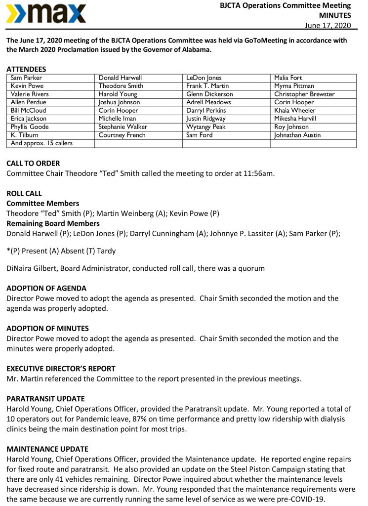 Adopted MINUTES OPERATIONS COMMITTEE MEETING JUNE 17 2020 MAX