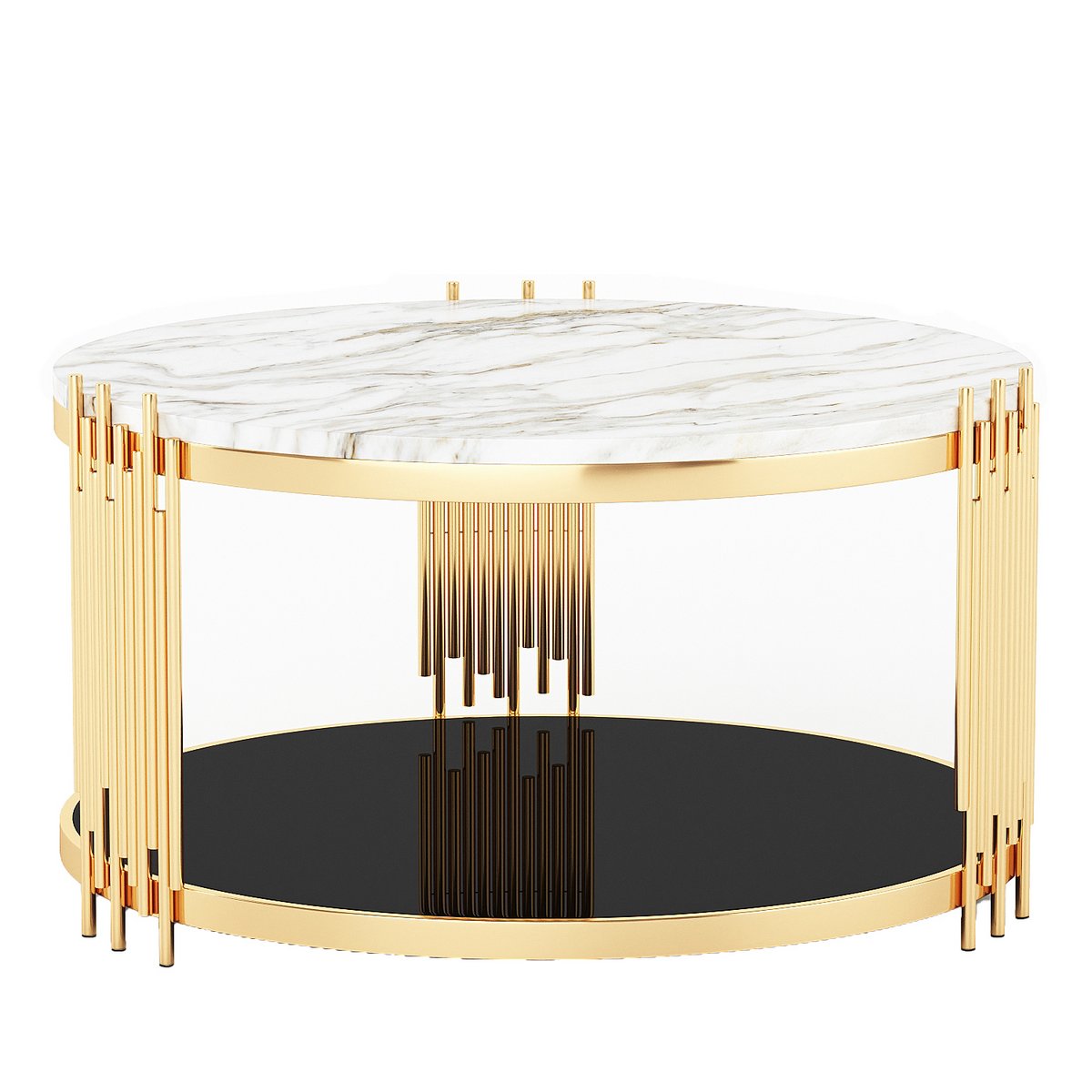 Camperian Rose Gold Coffee Table, Marble, Stainless Steel, Black 3d