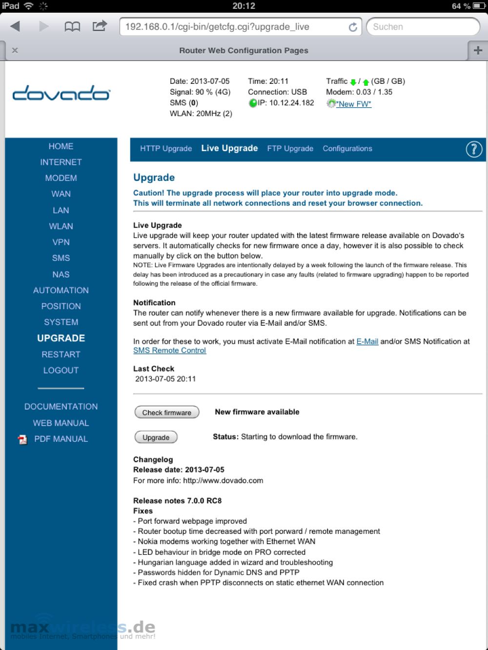 Dovado Live Upgrade | maxwireless.de