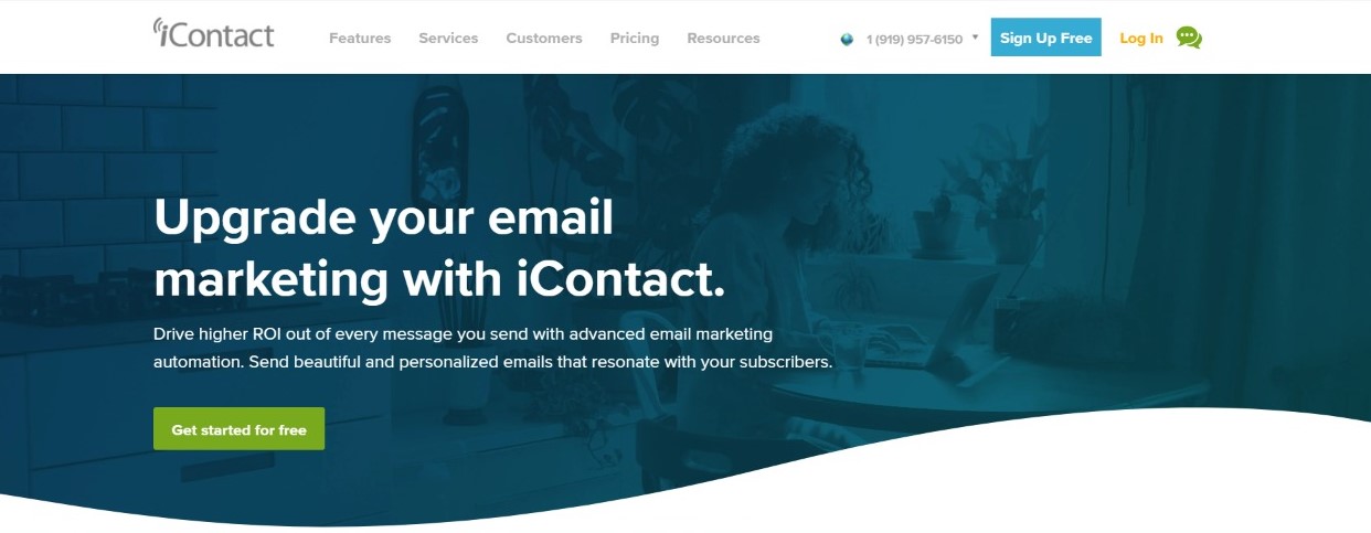 A screenshot of iContact website