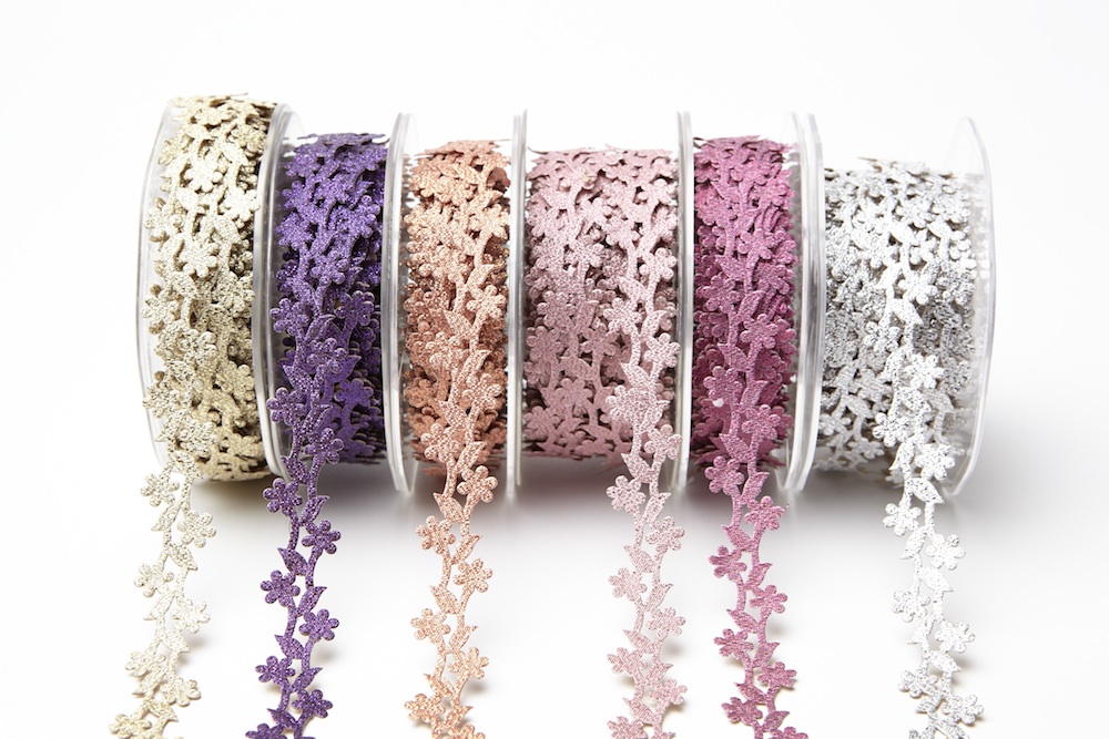 Glitter Flower Adhesive Ribbon 3/4 inch Adhesive Ribbons May Arts