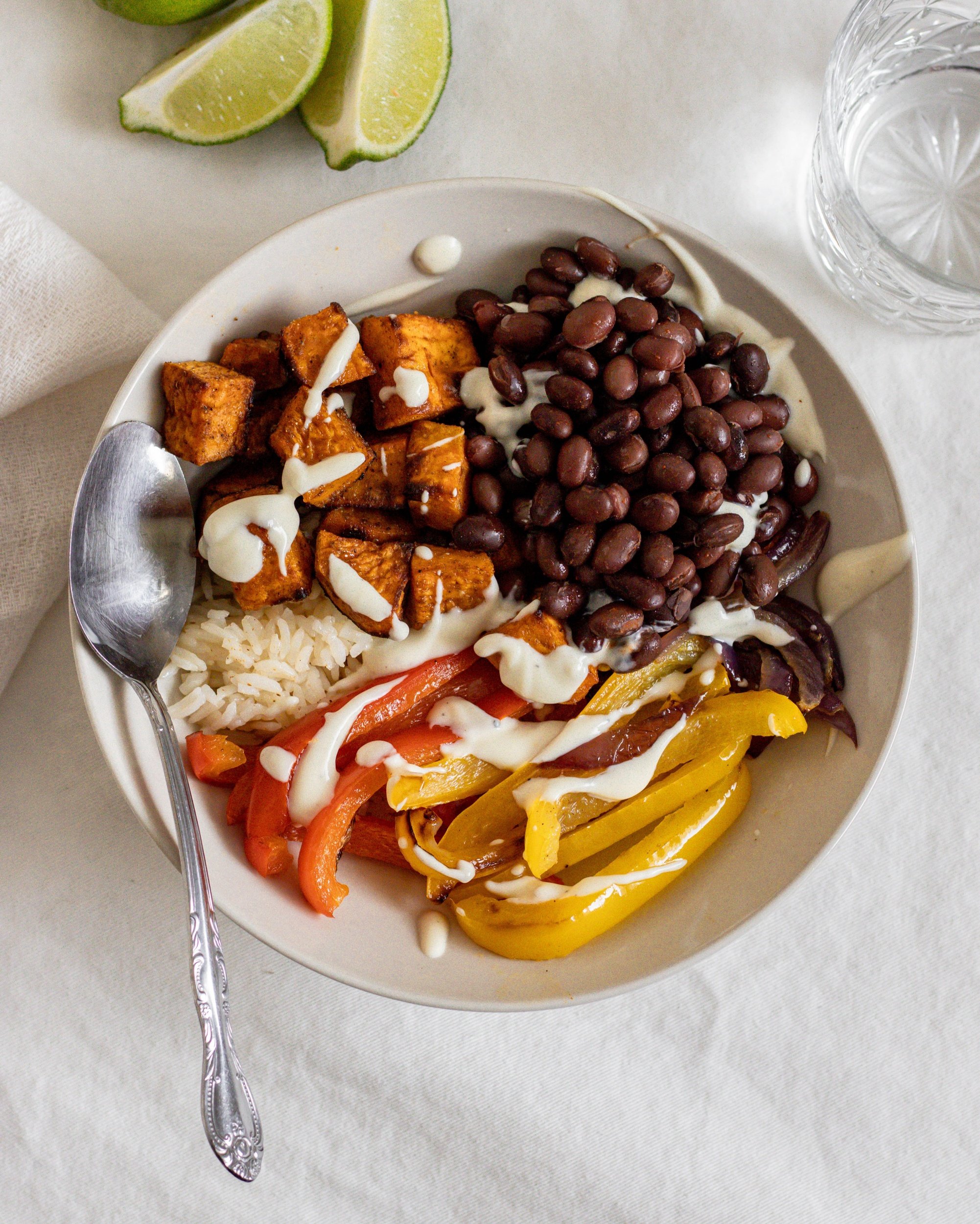 Black Bean & Roasted Sweet Potato Burrito Bowls MAY EIGHTY FIVE