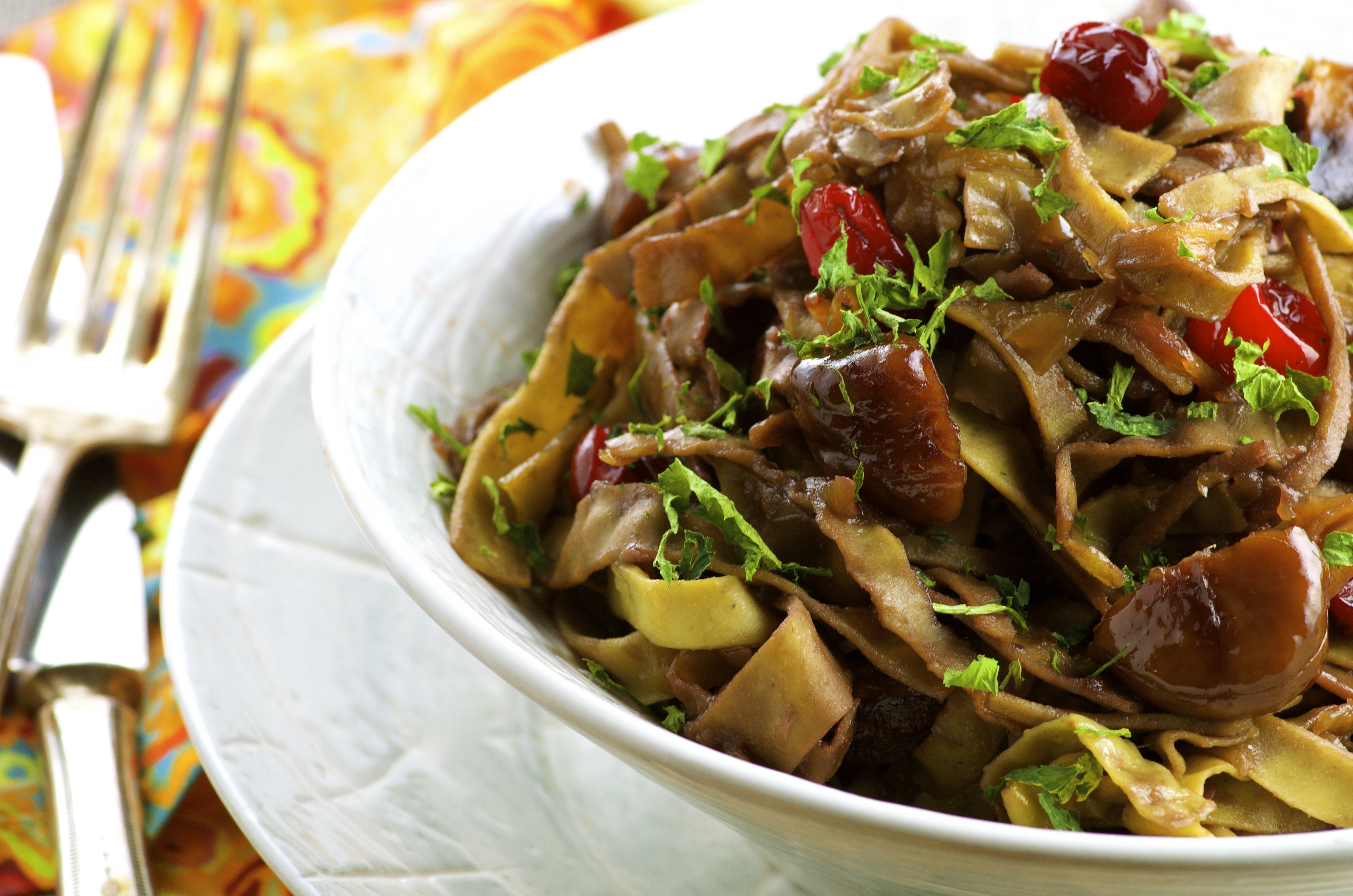 Edamame Pasta With Caramelized Onions & Chestnuts