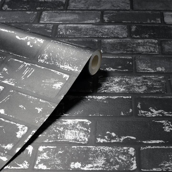 Arthouse Metallic Brick Wallpaper Black/Silver Maz Decor