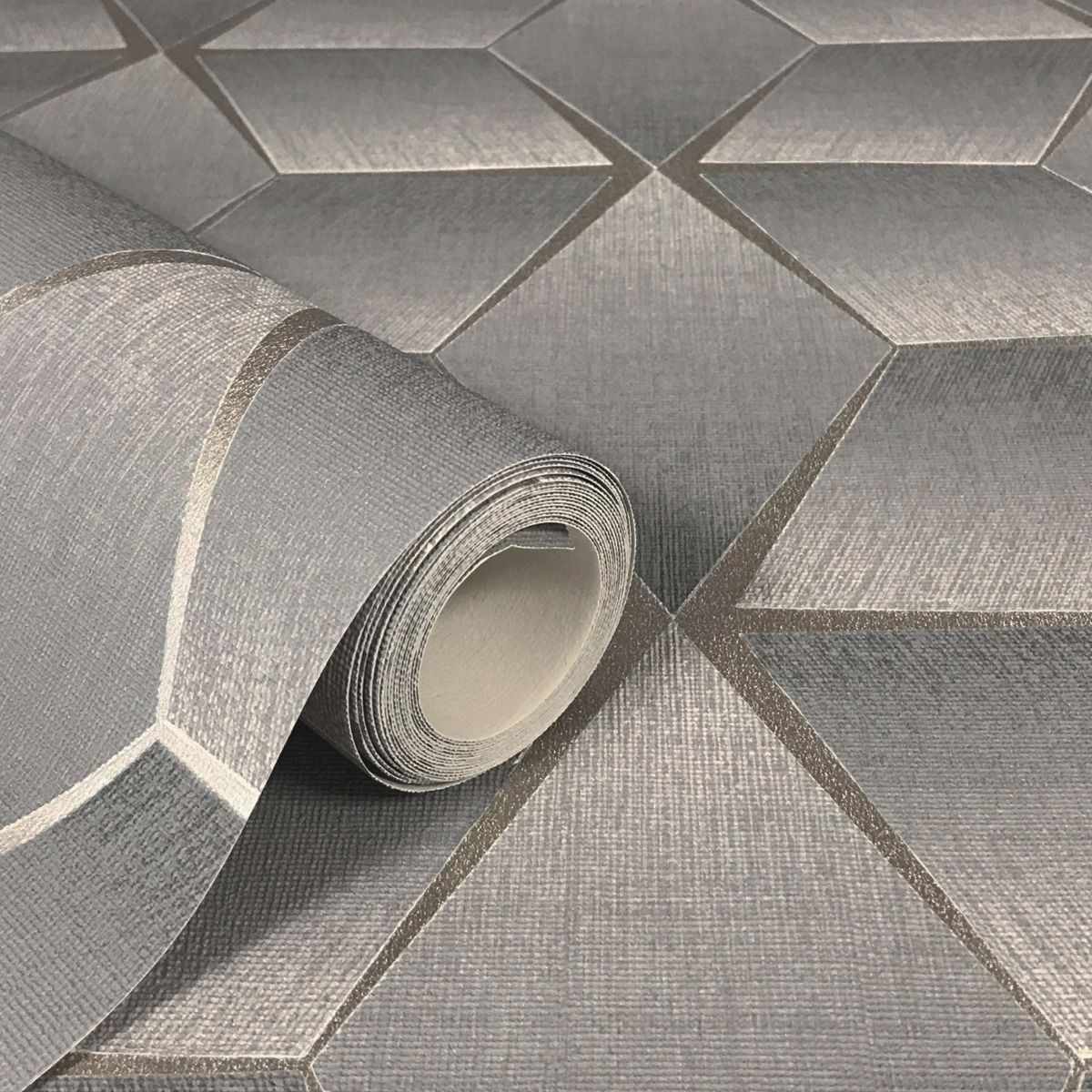 Rasch Textured Geometric Wallpaper Grey Maz Decor