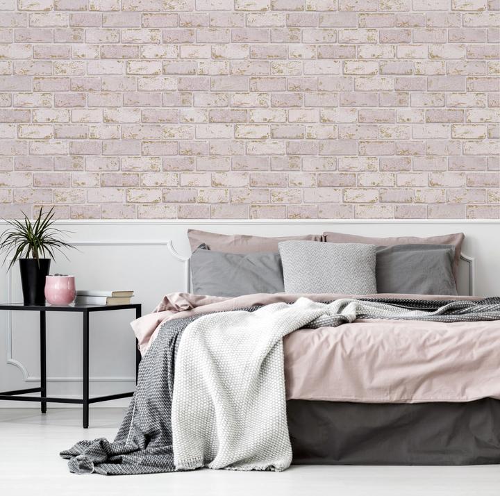 Arthouse Metallic Brick Wallpaper Pink/Silver Maz Decor