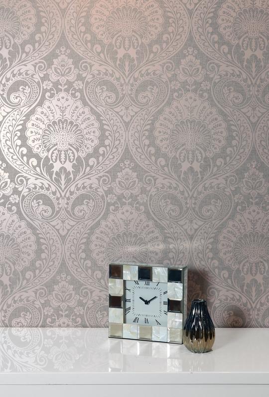 Arthouse Luxe Damask Metallic Wallpaper Dusky Rose Maz Decor
