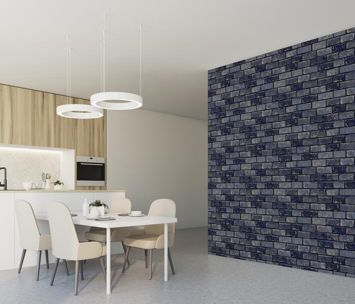 Arthouse Metallic Brick Wallpaper Navy/Gold Maz Decor