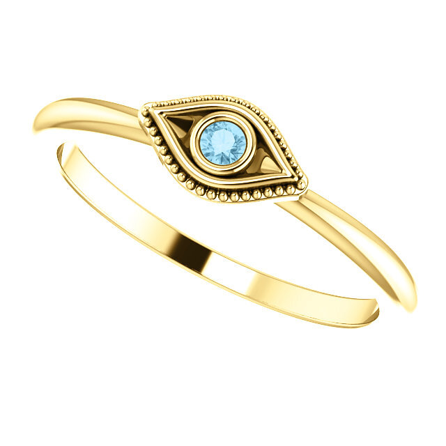 Evil Eye 14K Gold Aquamarine Stackable Ring