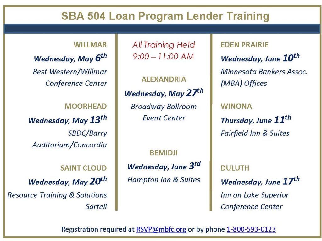 MBFC's SBA 504 Loan Program Lender Training (POSTPONED 4/3/2020 UNTIL