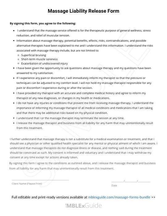 Massage Forms and Templates Free PDF Downloads