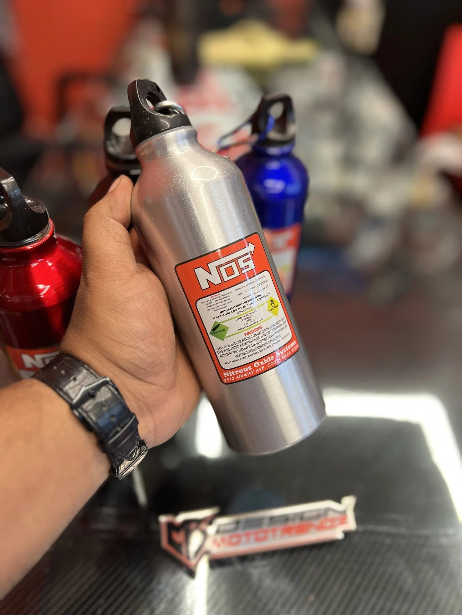 NOS water bottle SILVER MB MotoTrendz